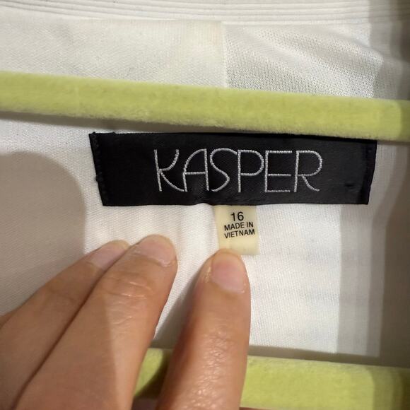 Kasper White Striped Open Front Blazer Sz 16 - Picture 5 of 12